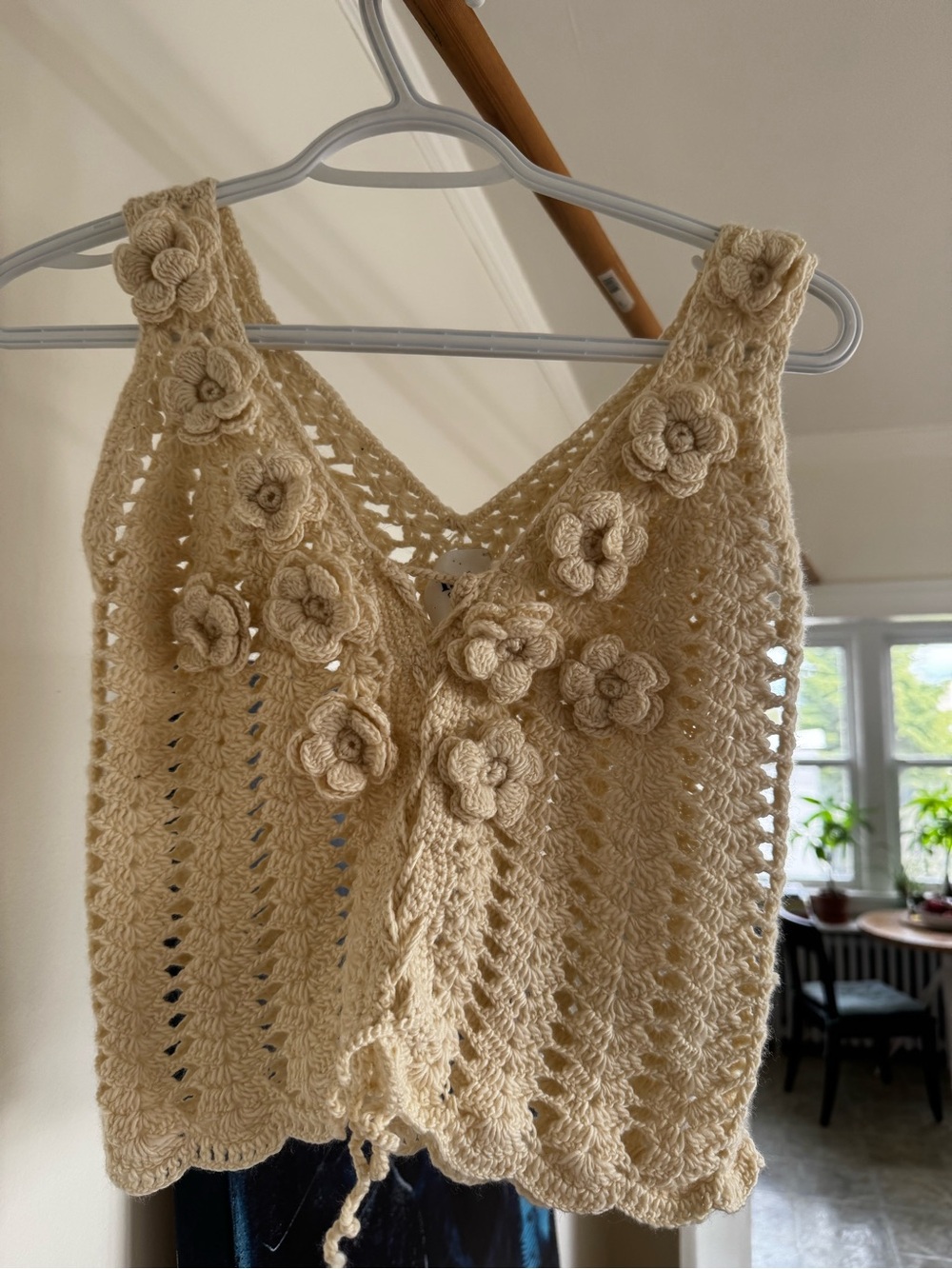 TACH Cream Crochet Flower Knit Sweater tank